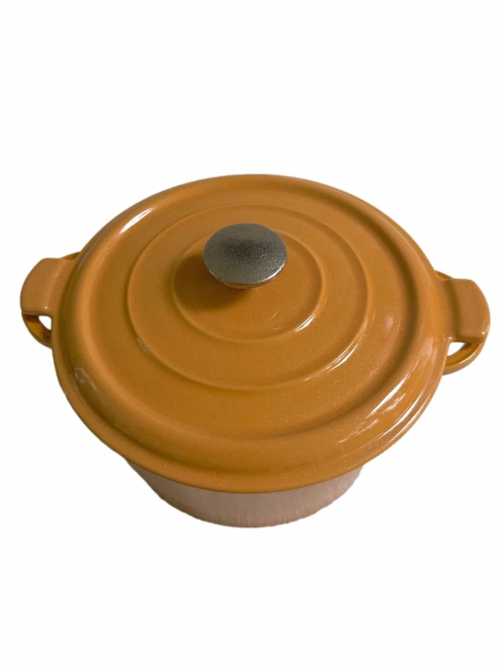 Vintage Staub Mustard Yellow Enameled Cast Iron Cocotte Pan Round Dutch Oven 5QT